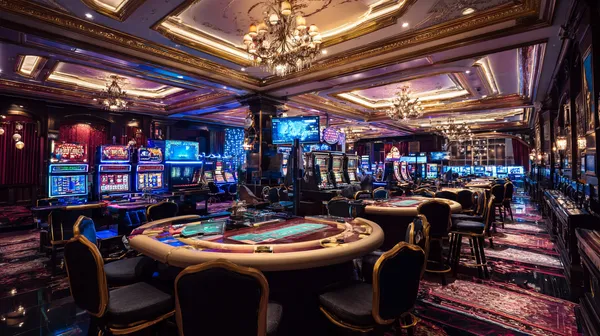 Uma imagem dramática de setes vencedores alinhados em um rolo de slot cercado por moedas douradas brilhantes, simbolizando grandes vitórias.