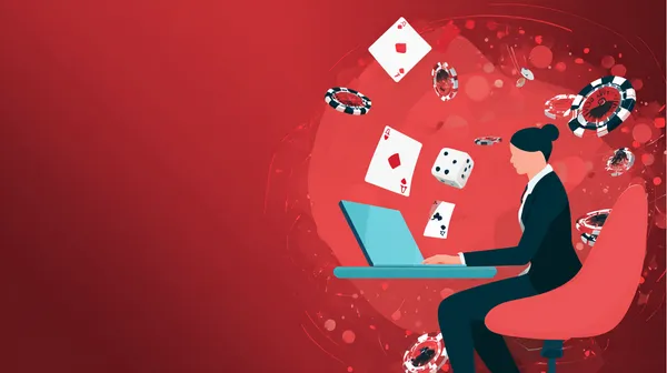 Uma pessoa usando seu dispositivo em um fundo com tema de cassino, ilustrando o processo de retorno suave ao FIXE777.